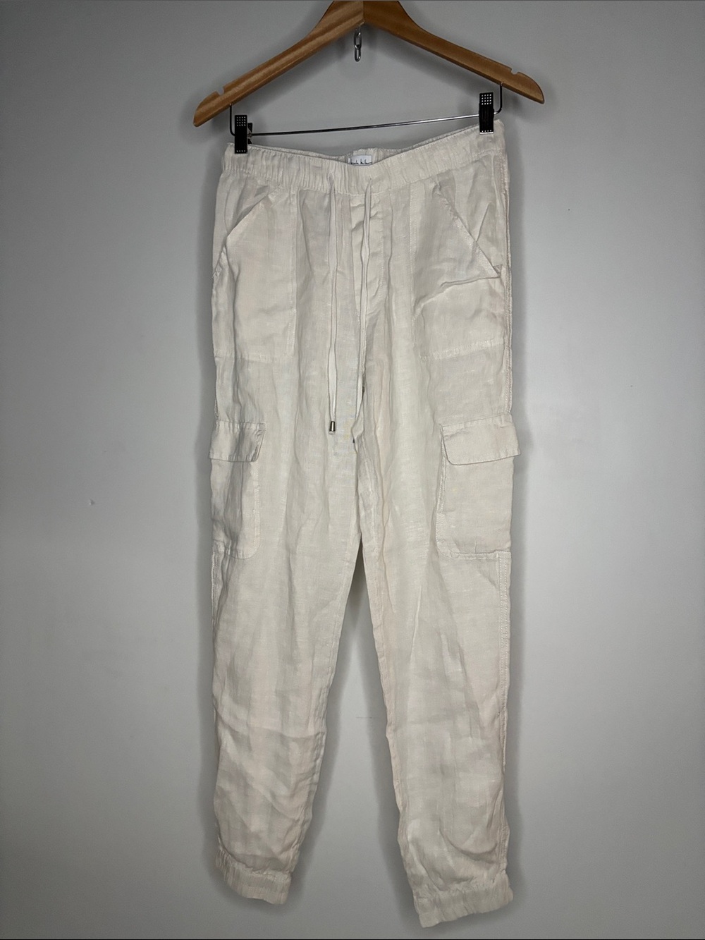 Nicole Miller Cargo Joggers Off-White 100% Linen Size M